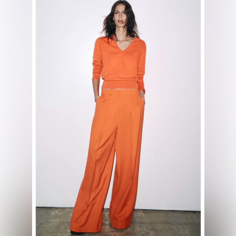 Zara Vibrant Orange Wide-Leg Pants tall girl friendly.